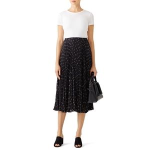 VINCE Black Ditsy Floral Pleated Midi Skirt Size 4